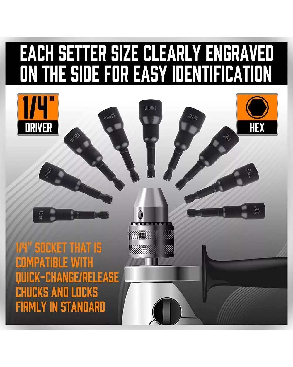 SEDY 12-Piece Magnetic Nut Driver Set 1/4" Quick Change