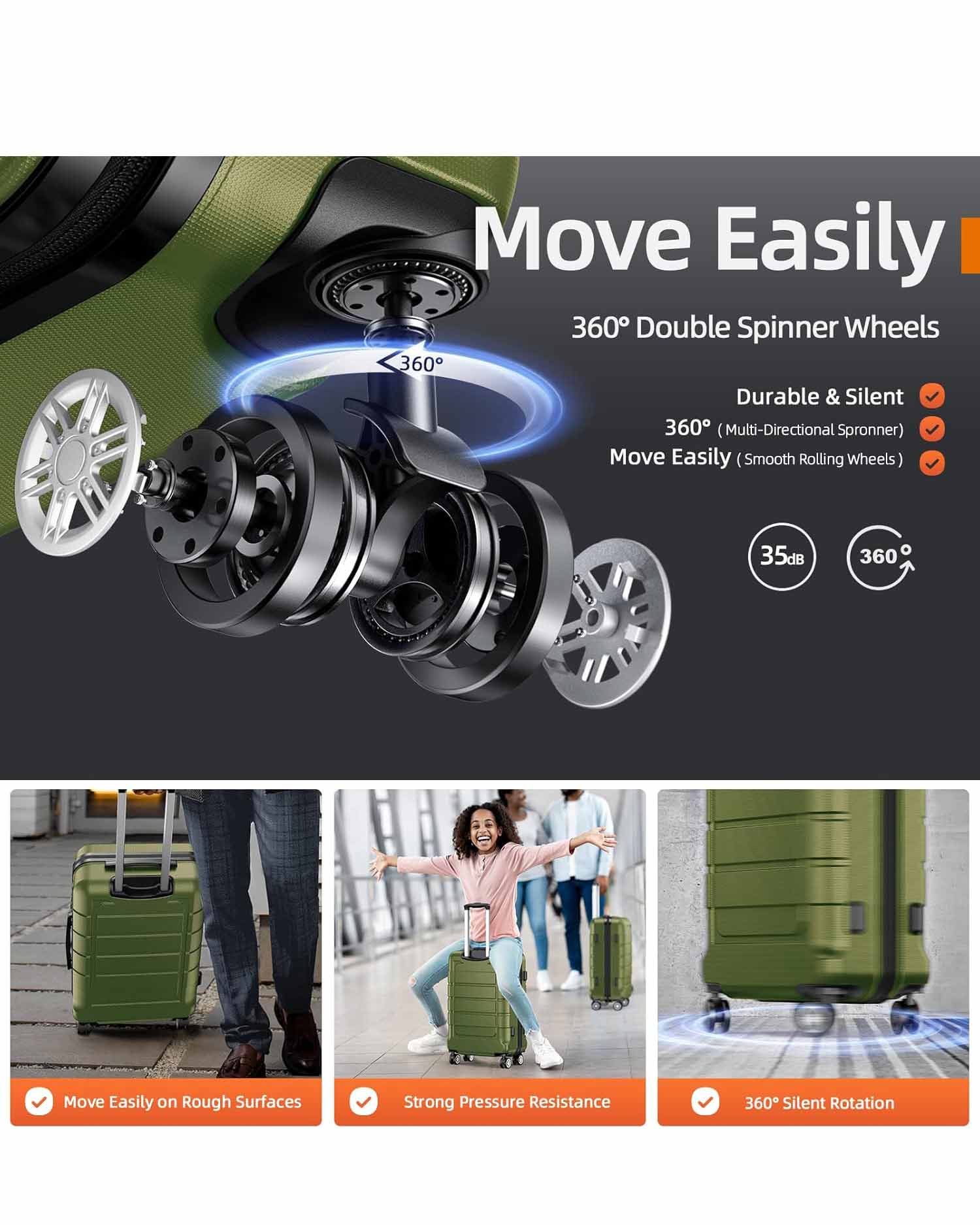 SHOWKOO Luggage Sets 3 Piece Lightweight Green