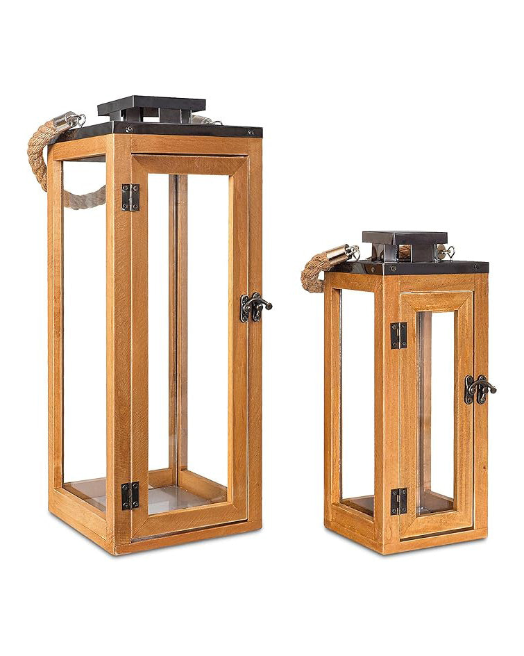 Wooden Lanterns Set of 2 Indoor Outdoor
