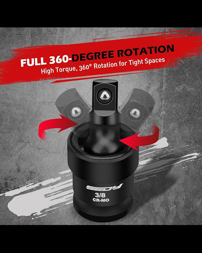 SEDY Universal Joint-Socket Swivel Set 3Piece 1/2" 3/8" 1/4"