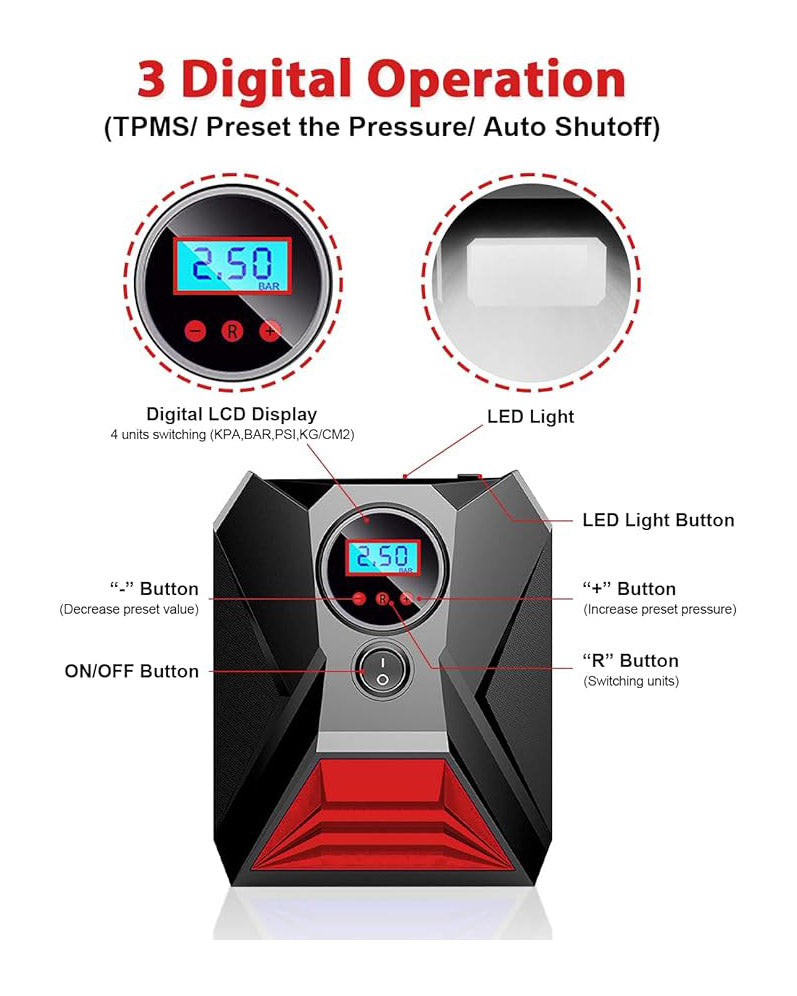 E-SMARTER Car Tyre Inflator Air Compressor Portable