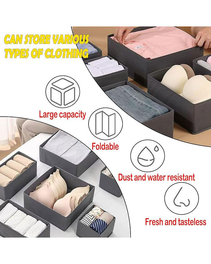 Drawer Organiser Foldable Dividers Storage 6 Pack Grey