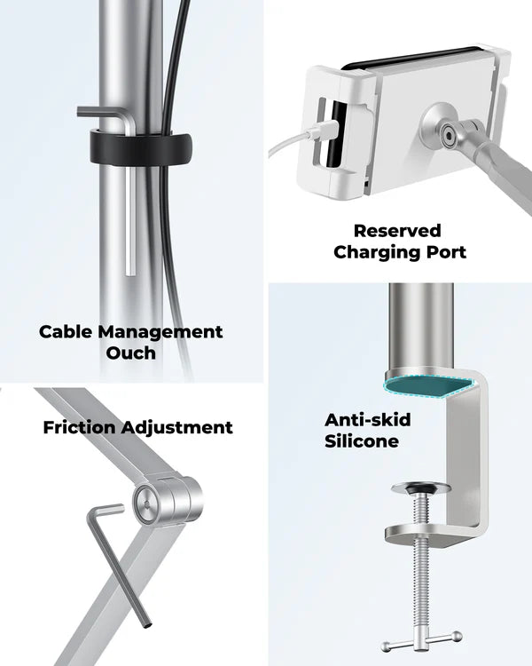 Tablet Phone Desktop Overhead Stand C Clamp Silver