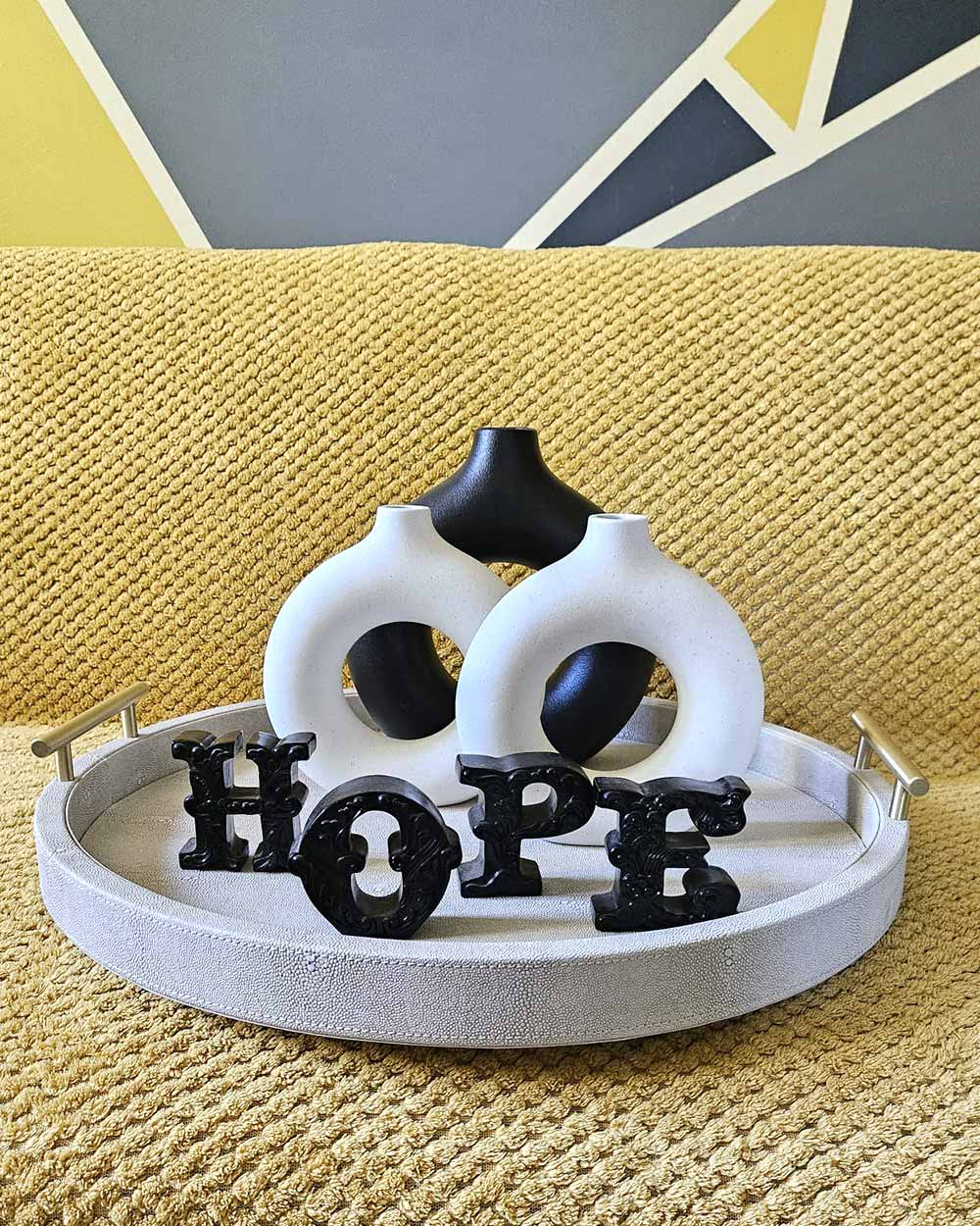 Faux Ivory Shagreen Round Tray With Handles