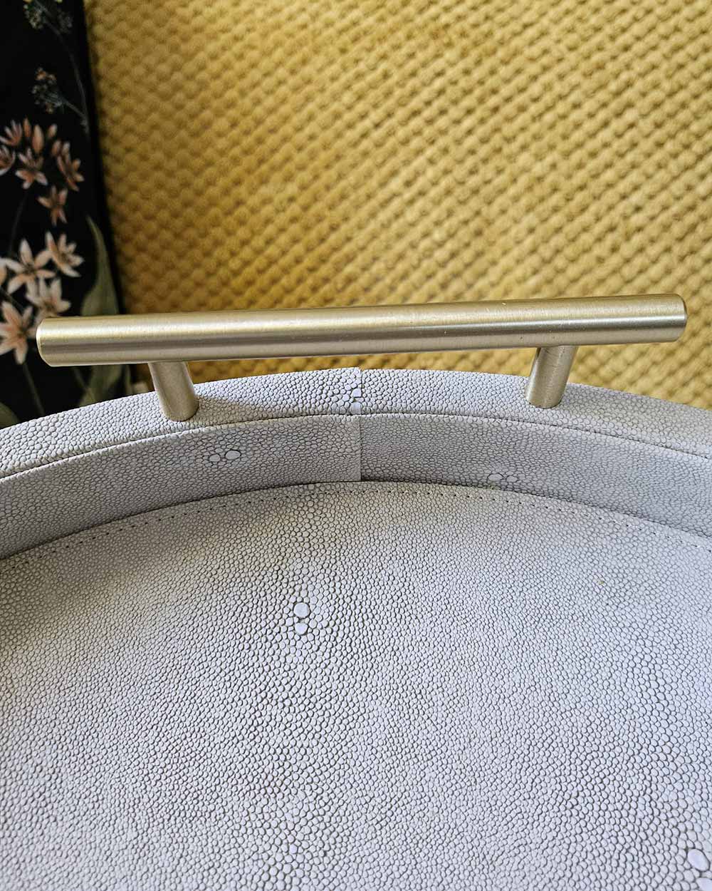 Faux Ivory Shagreen Round Tray With Handles