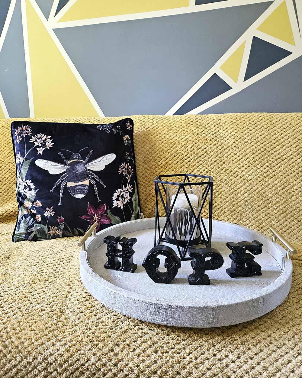 Faux Ivory Shagreen Round Tray With Handles