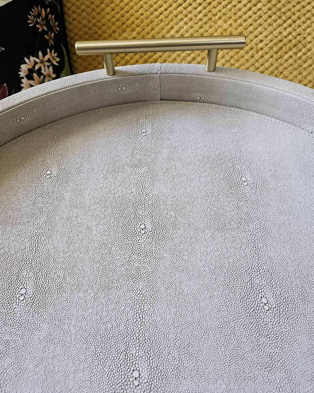 Faux Ivory Shagreen Round Tray With Handles