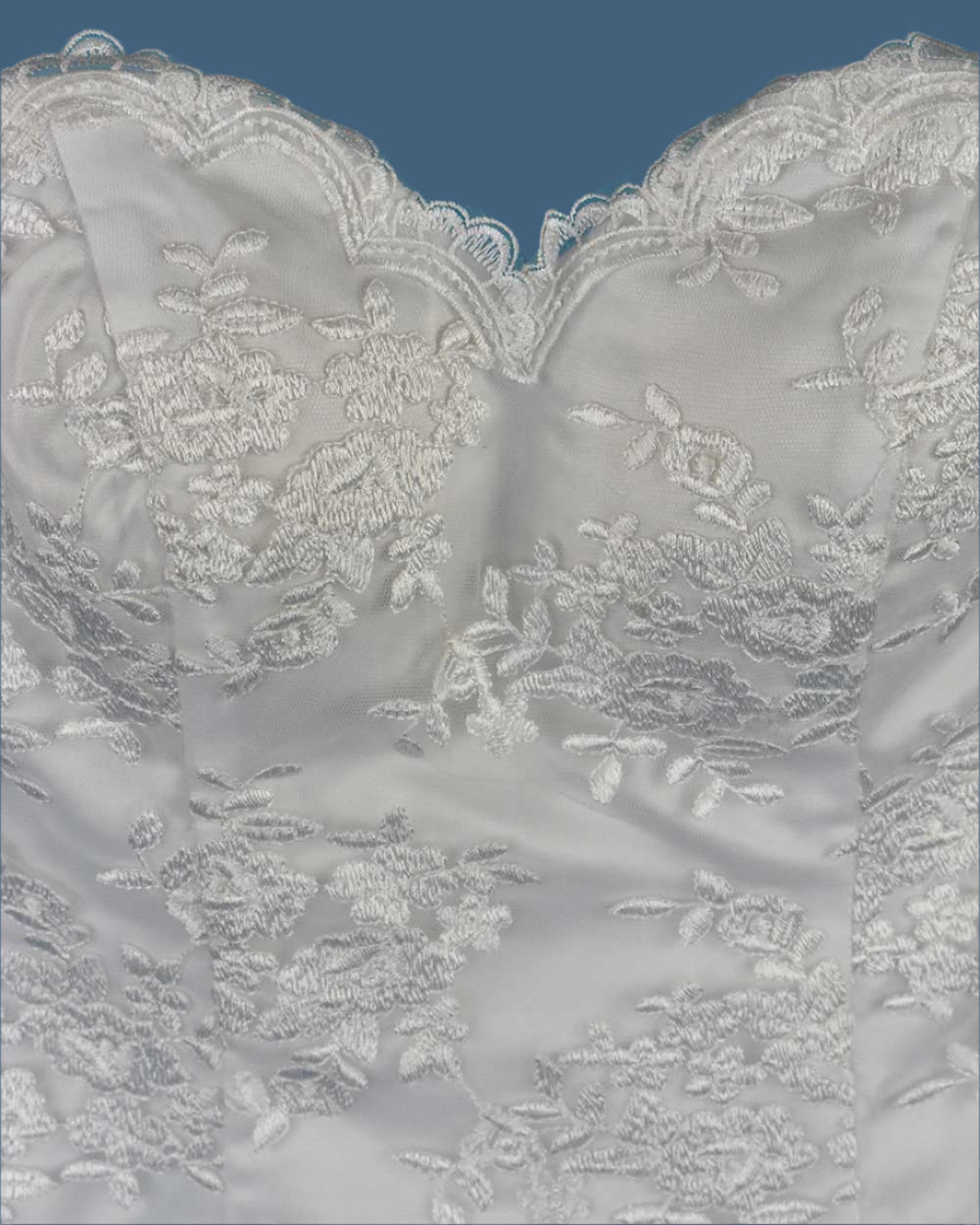 White Strapless Floral Lace Wedding Dress