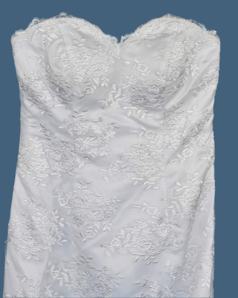 White Strapless Floral Lace Wedding Dress