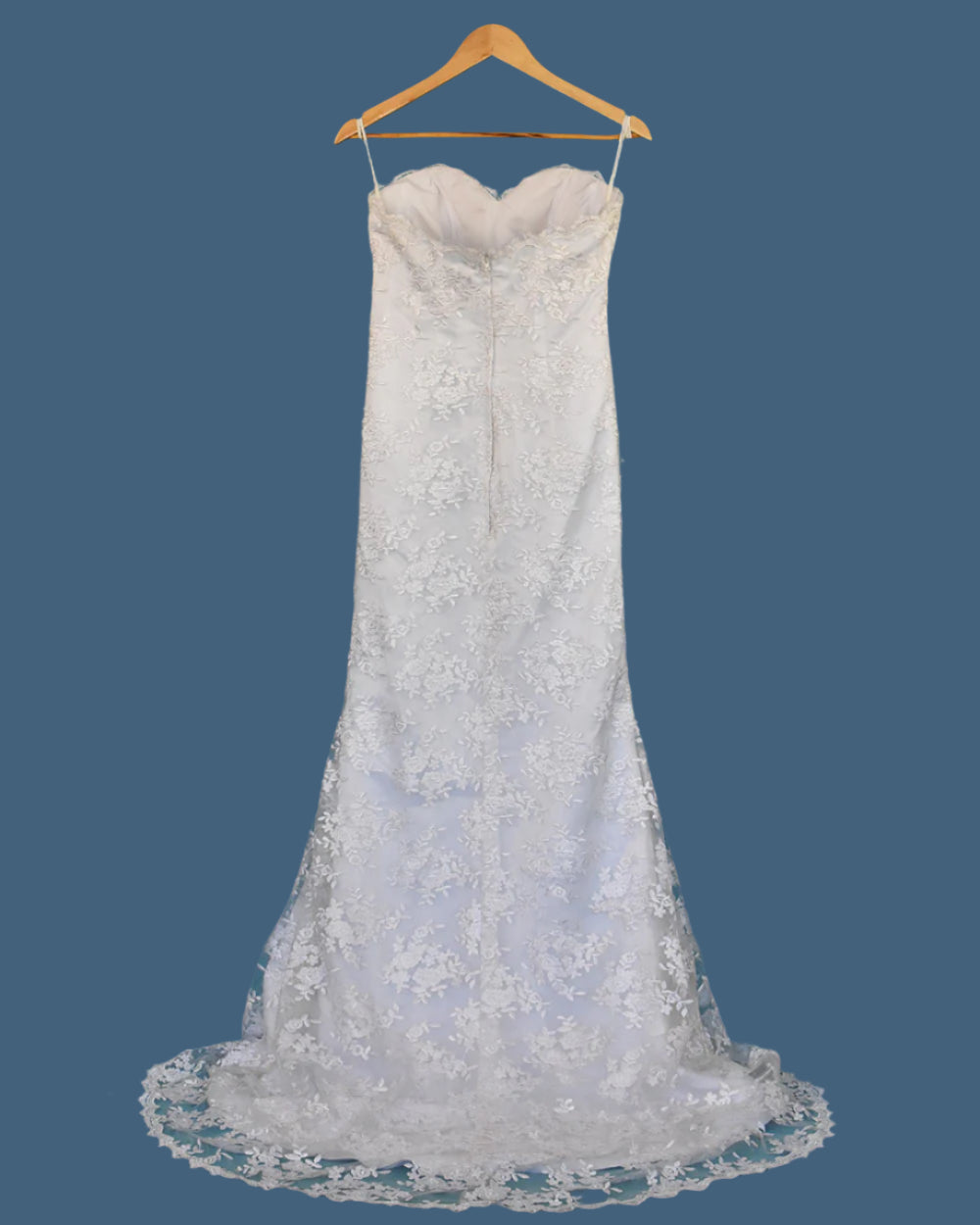 White Strapless Floral Lace Wedding Dress