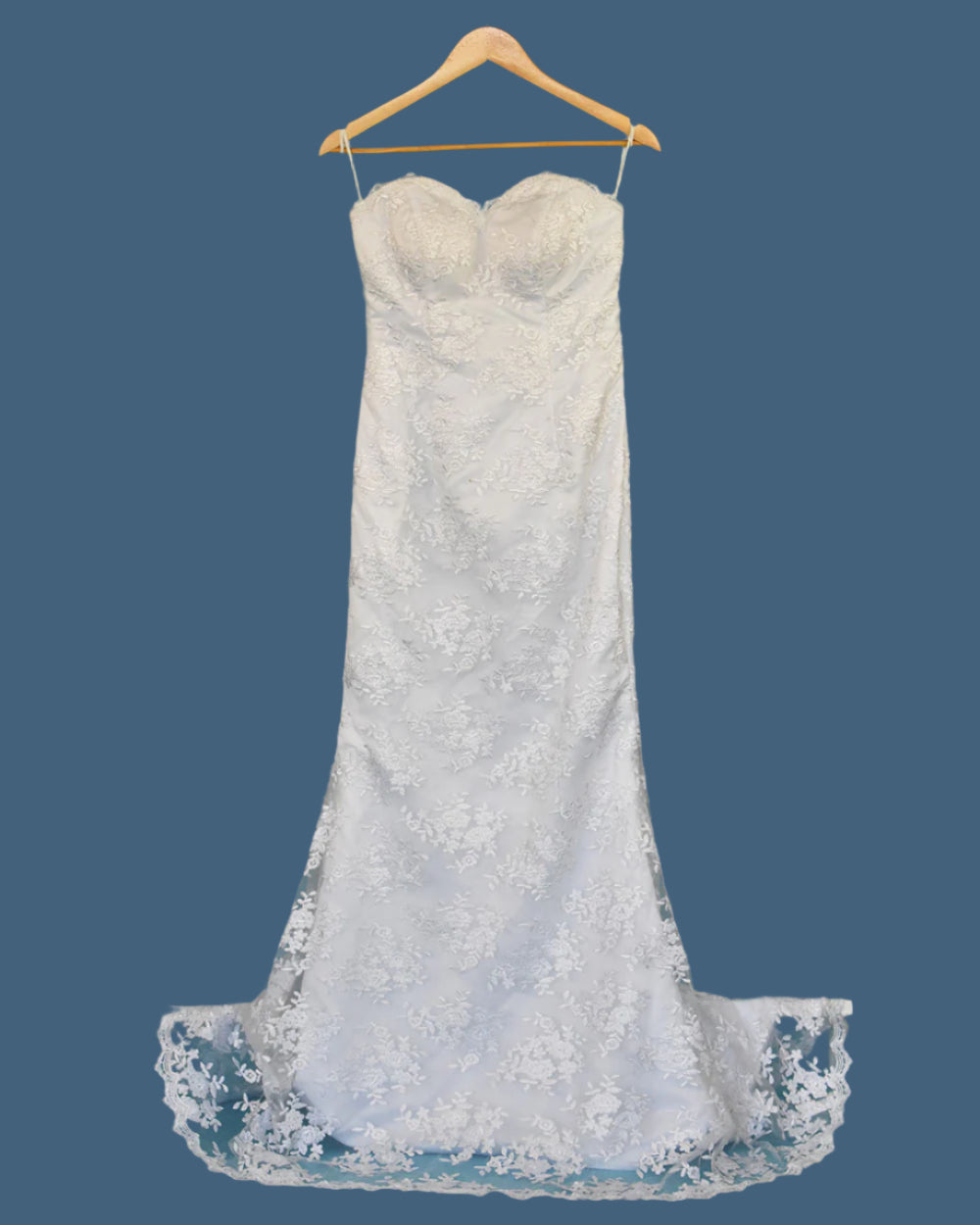 White Strapless Floral Lace Wedding Dress