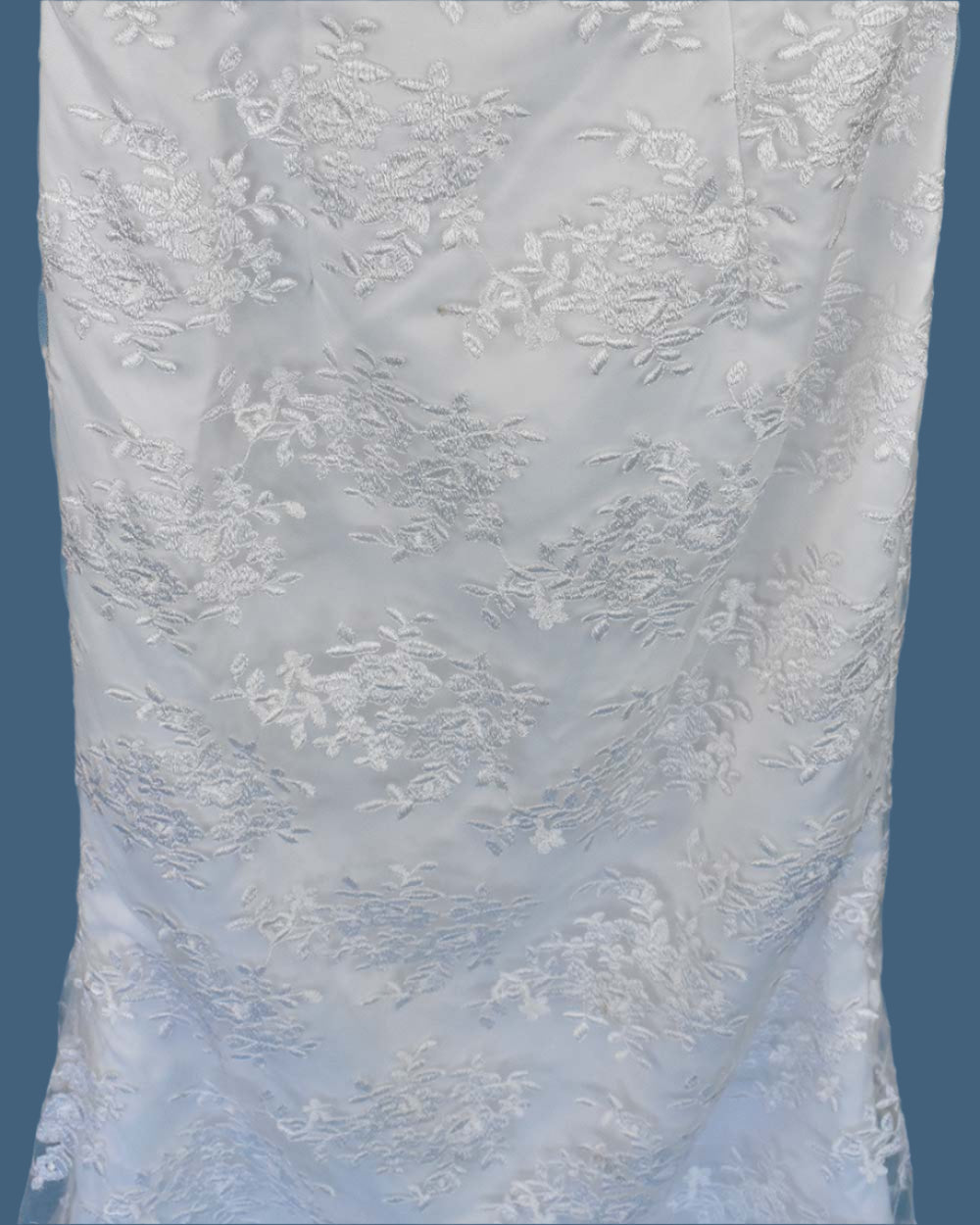 White Strapless Floral Lace Wedding Dress