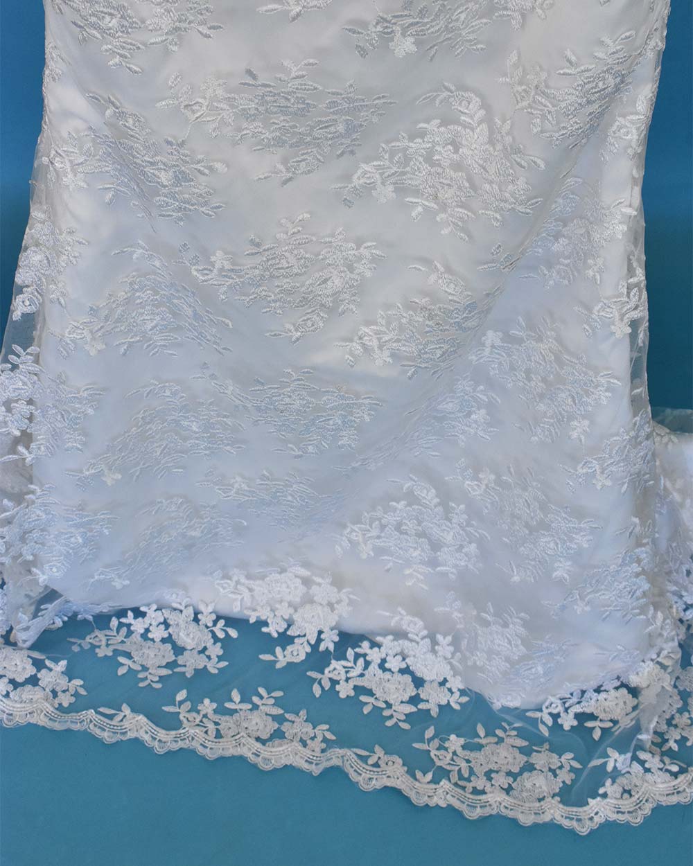 White Strapless Floral Lace Wedding Dress