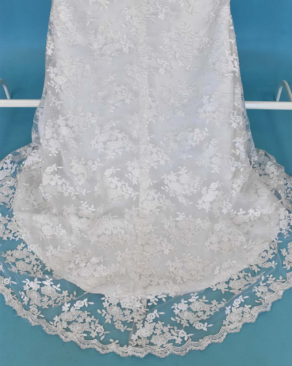 White Strapless Floral Lace Wedding Dress