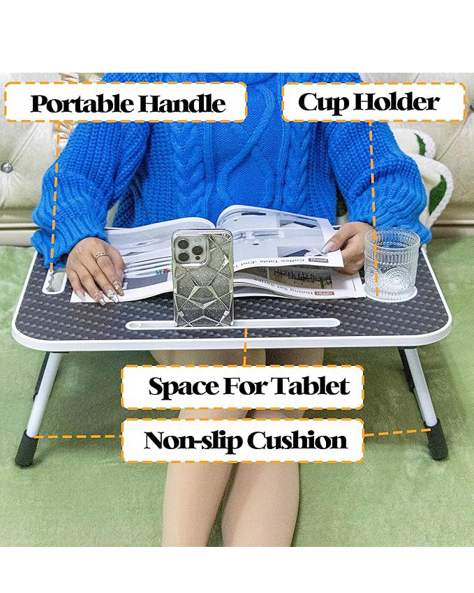 Laptop Desk Tray with Foldable Legs Cup Slot Black Pattern
