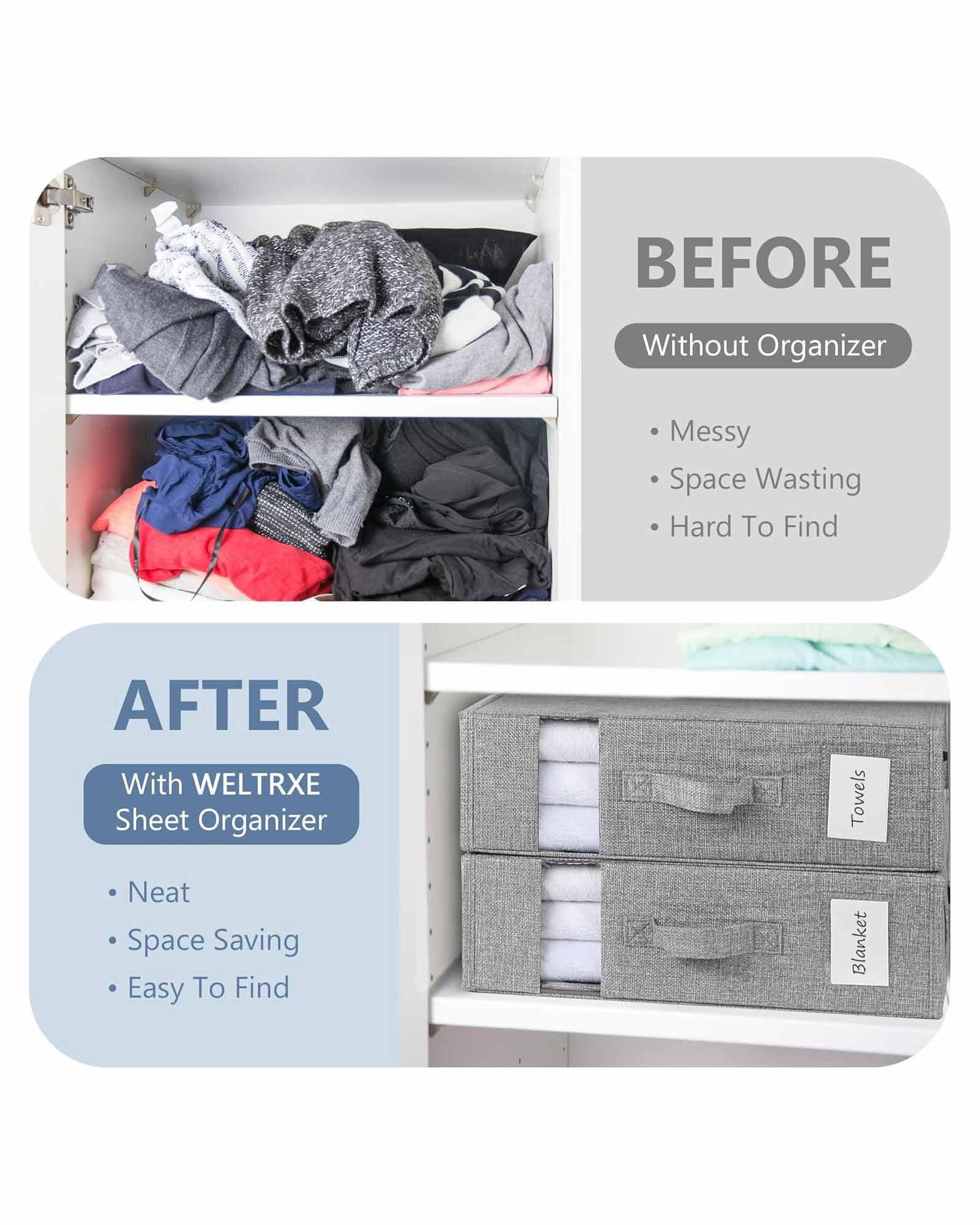 WELTRXE Bedding Storage Bed Sheet Organiser 2 Pack Grey