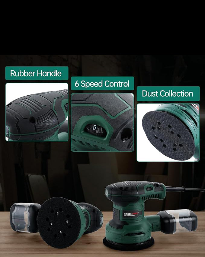 POSENPRO 300W Orbital Sander with 20Pcs 125mm Sandpapers