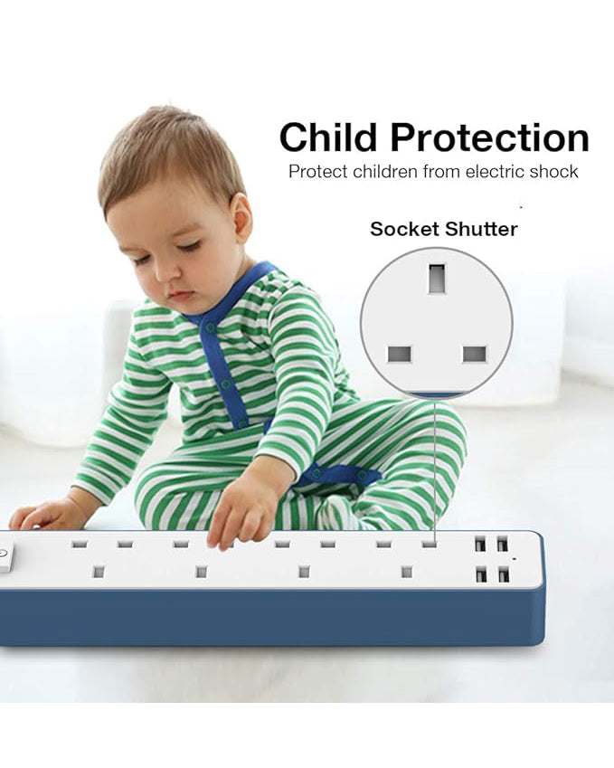 Extension Lead Power Strip 4 USB Port 4 Way Outlets 1.6M
