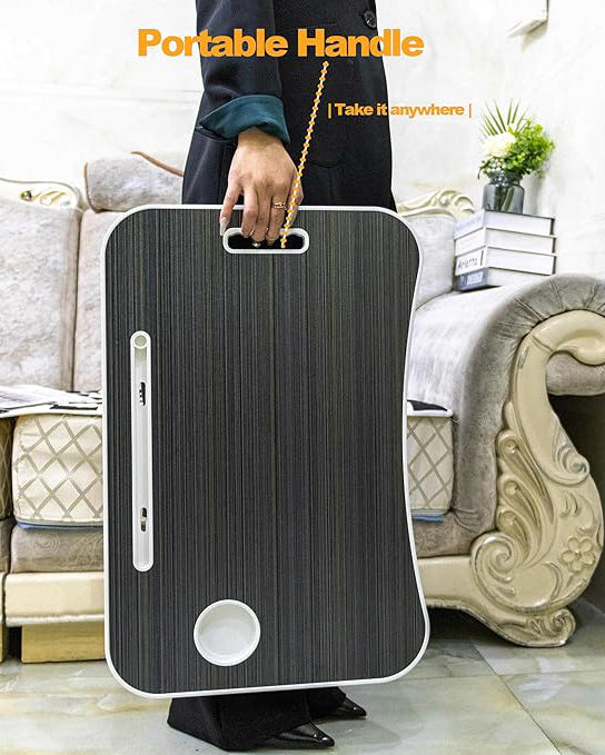 Laptop Desk Tray with Foldable Legs & Cup Slot Black