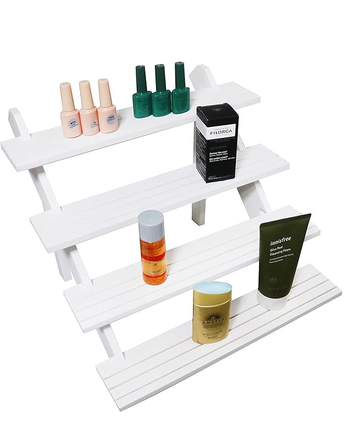Rustic Wood Stand Storage Shelf 4 Tier Display White