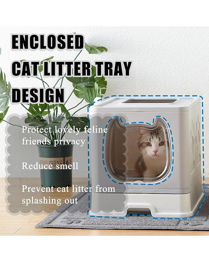 Kitten Cat Rabbit Foldable Litter Box Tray with Lid Grey