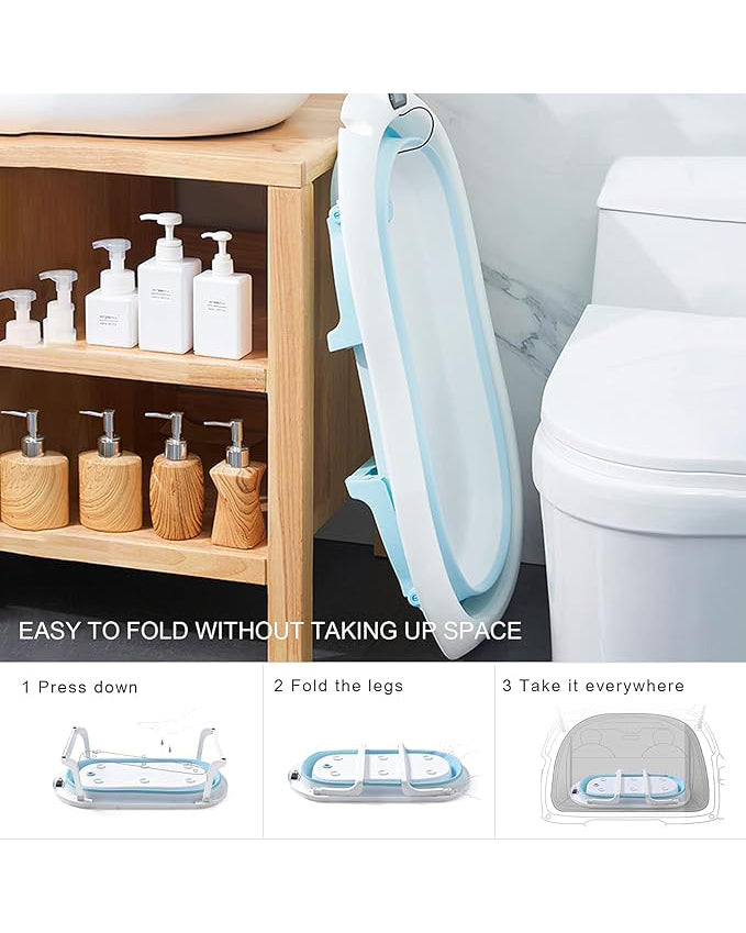Foldable Baby Bathtub Temperature Sensing Blue