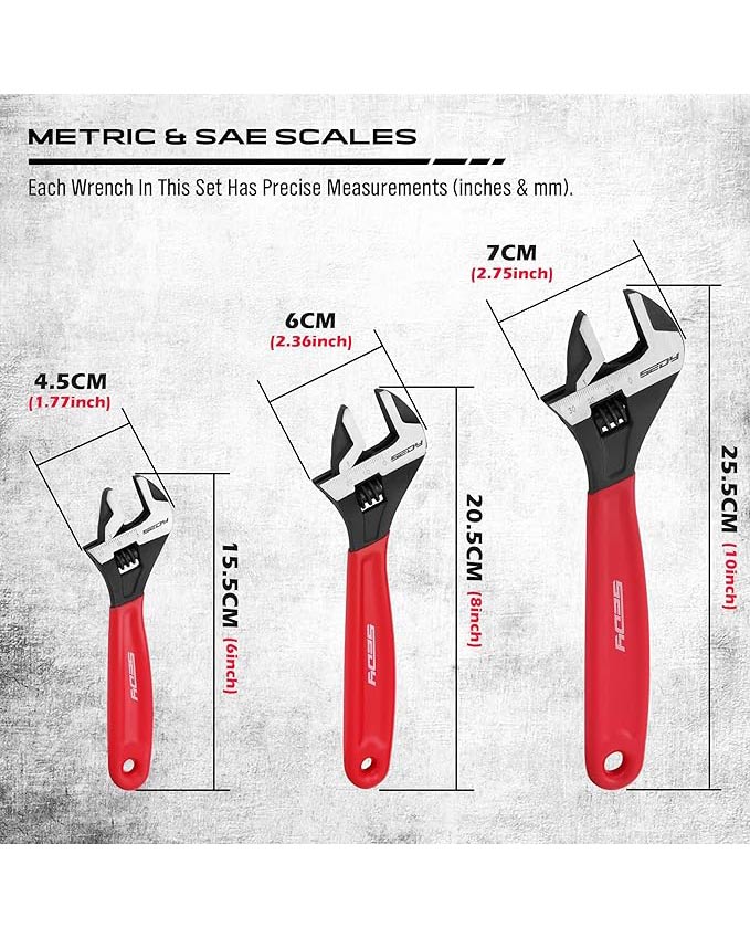 SEDY Adjustable Wrench Set Pipe Spanner: 6" 8" 10"