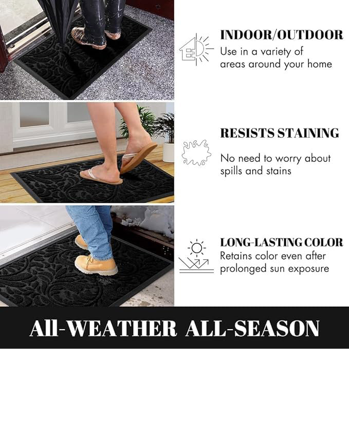 Door Mat Heavy Duty For Home Entrance 92 x 61 cm Black