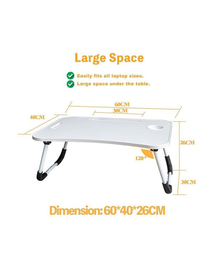 Laptop Desk Tray with Foldable Legs & Cup Slot White
