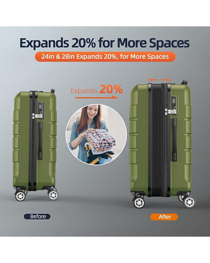 SHOWKOO Luggage Sets 3 Piece Lightweight Green