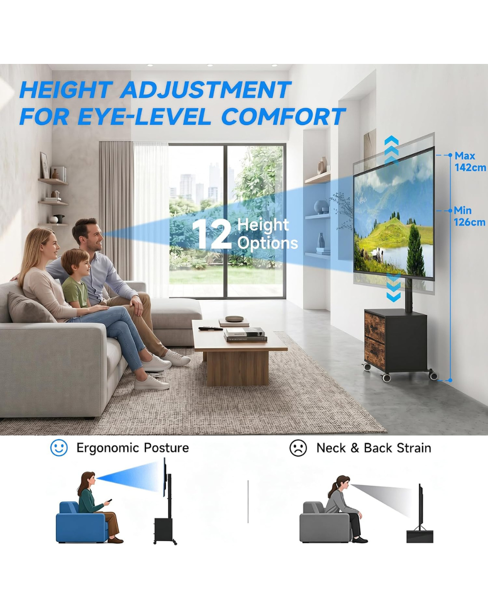 5Rcom TV Stand on Wheels for 32-60 inch TVs TW7002 A01