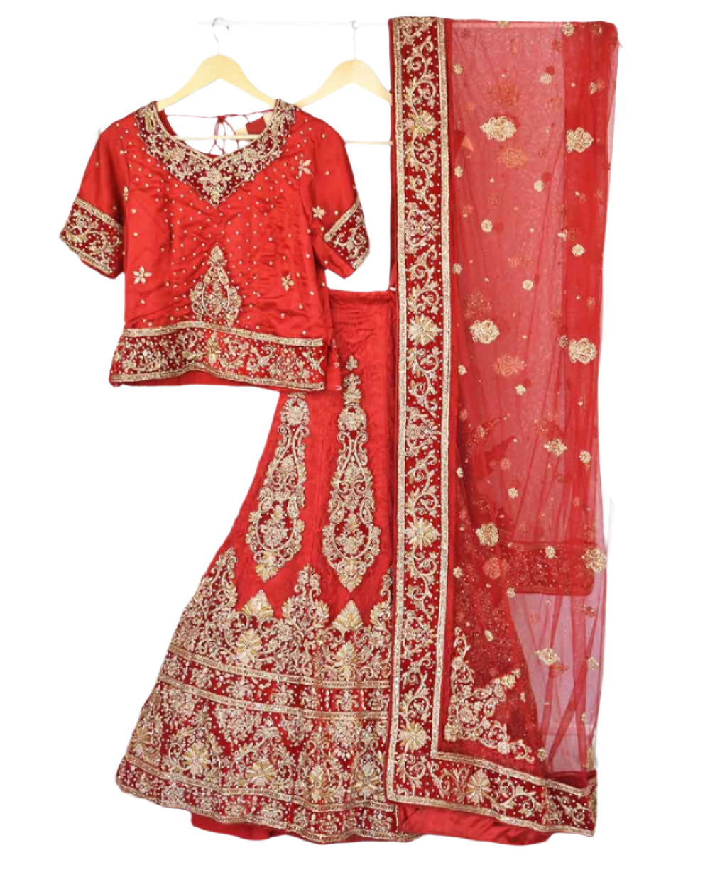 Red 3 Piece Bridal Peplum Lehenga Dupatta Size 12-14