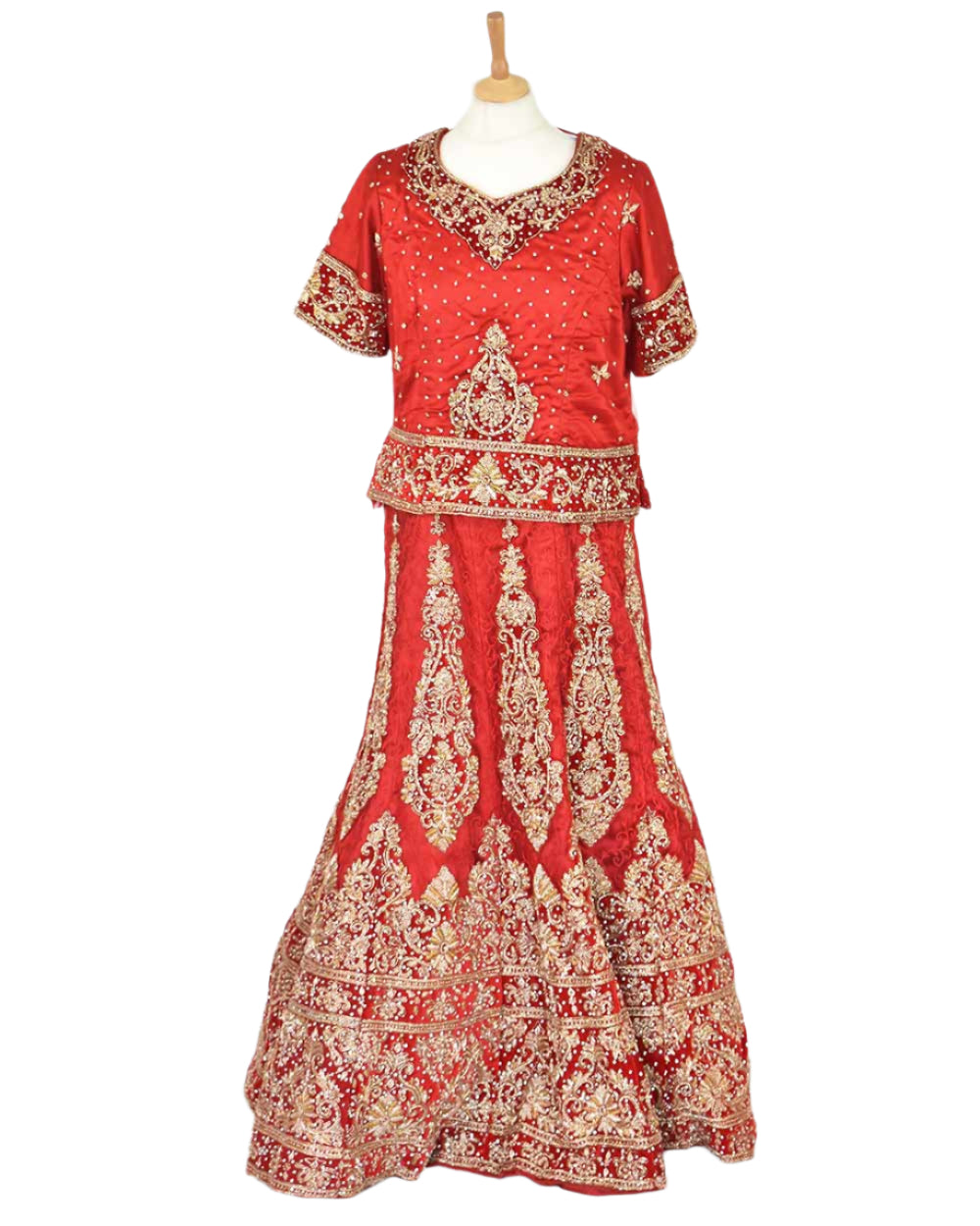 Red 3 Piece Bridal Peplum Lehenga Dupatta Size 12-14