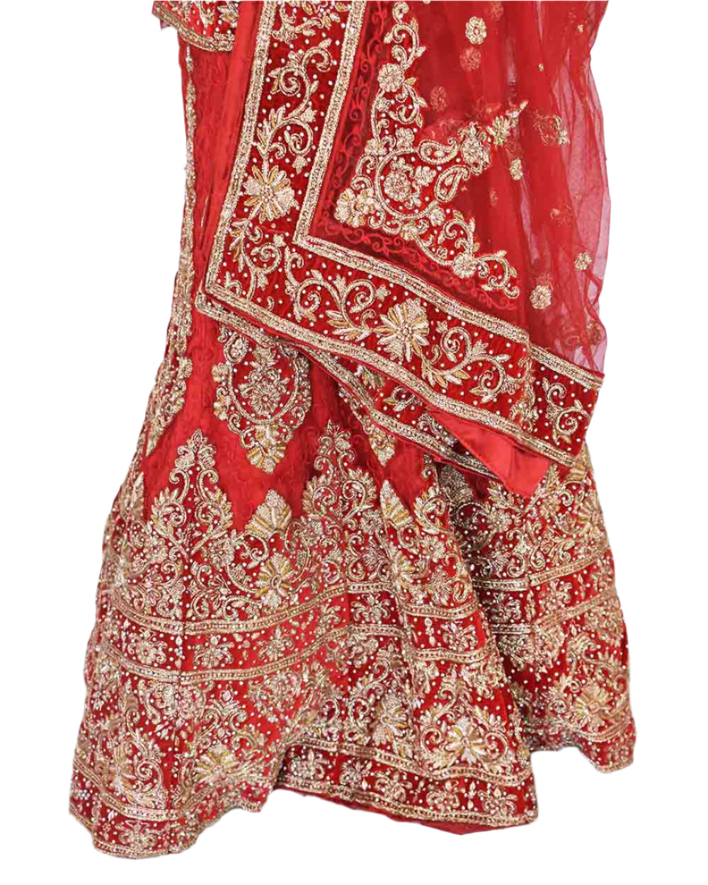 Red 3 Piece Bridal Peplum Lehenga Dupatta Size 12-14