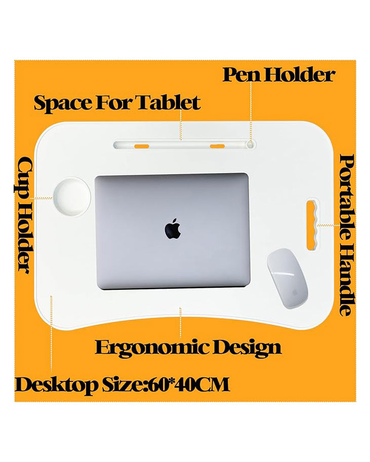 Laptop Desk Tray with Foldable Legs & Cup Slot White