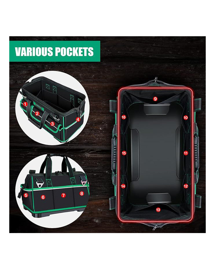 AIRAJ Tool Bag 16" Wide Mouth Heavy Duty Black Green