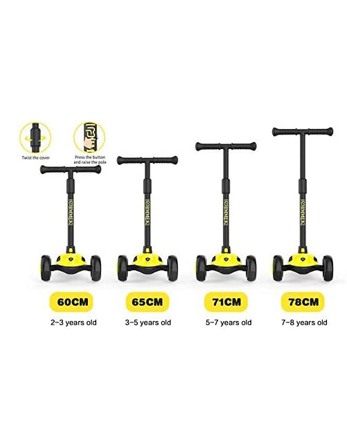 IMMEK Kids Scooter LED Light-Up Wheels Adjustable Yellow