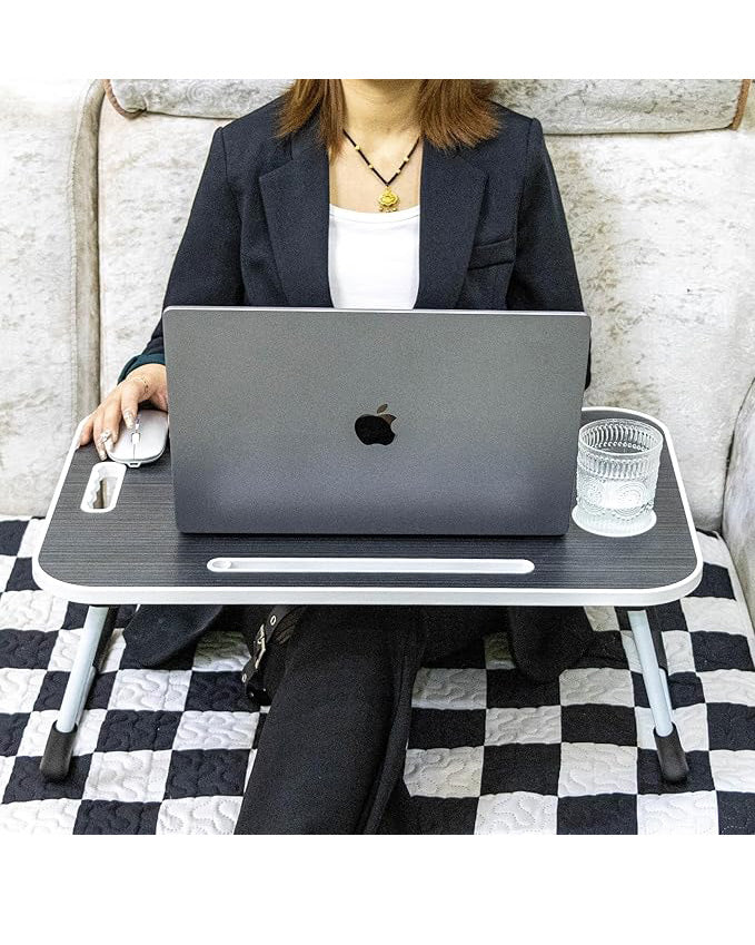 Laptop Desk Tray with Foldable Legs & Cup Slot Black