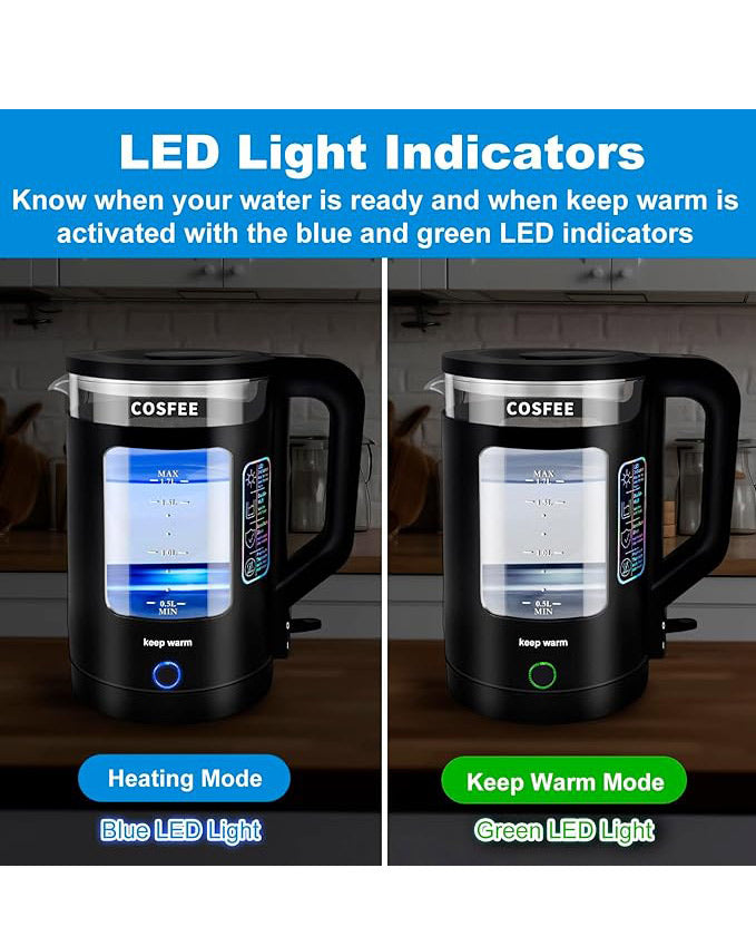COSFEE Electric Kettle 1.7L, Fast Boil Auto Shut-Off Black