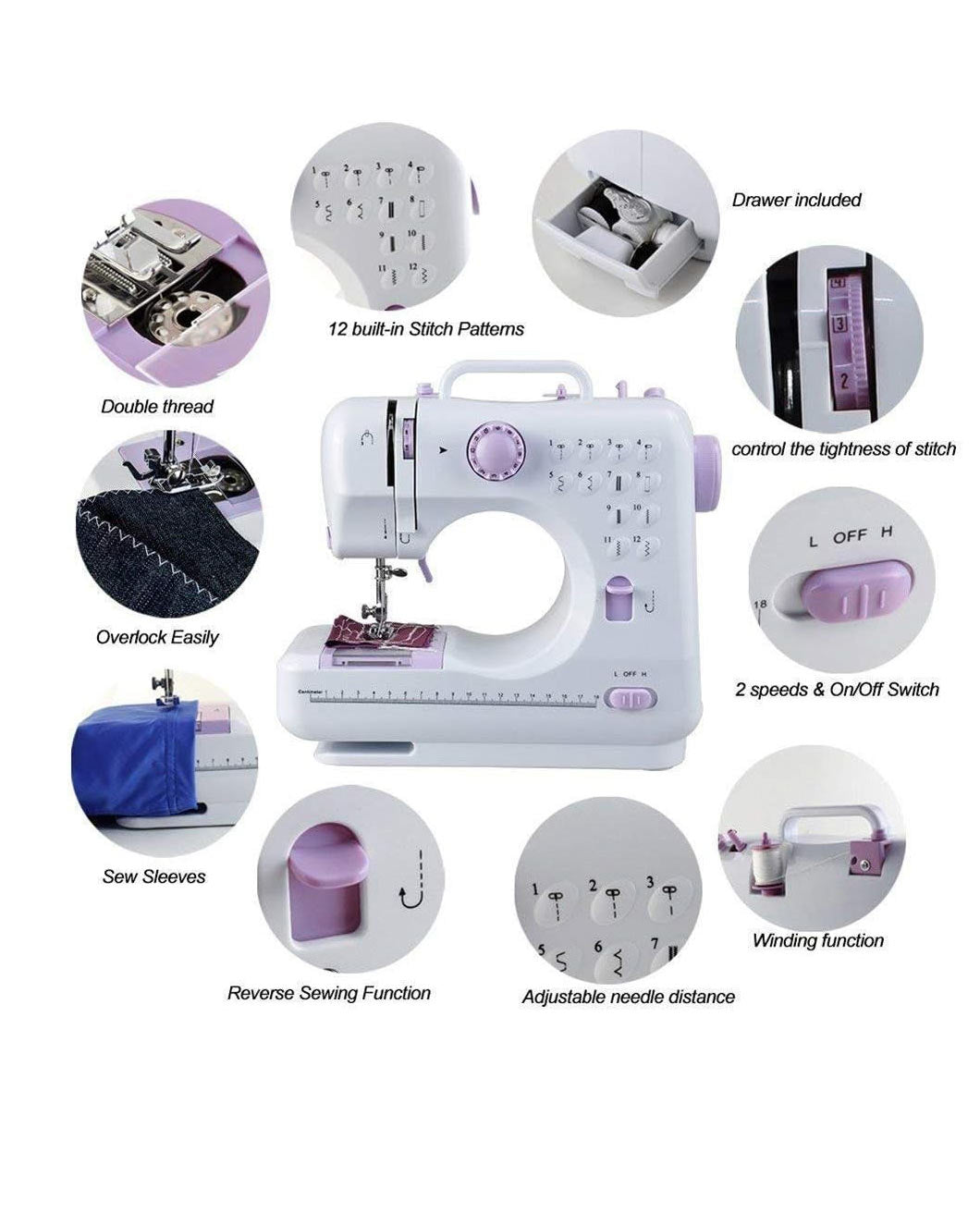 Mini Portable Sewing Machine Electric 12 Stitch Multi-Function