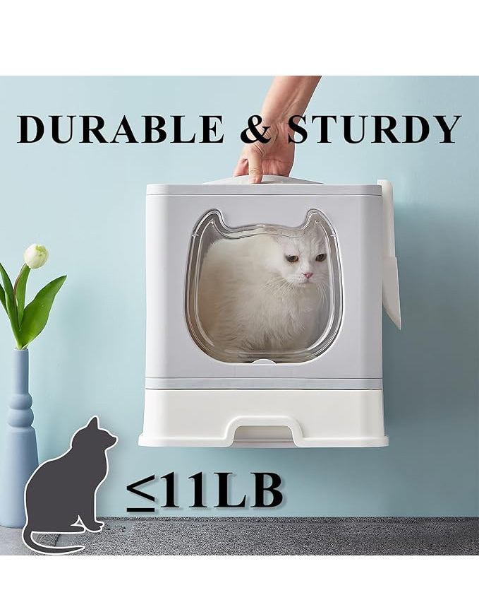 Kitten Cat Rabbit Foldable Litter Box Tray with Lid Grey