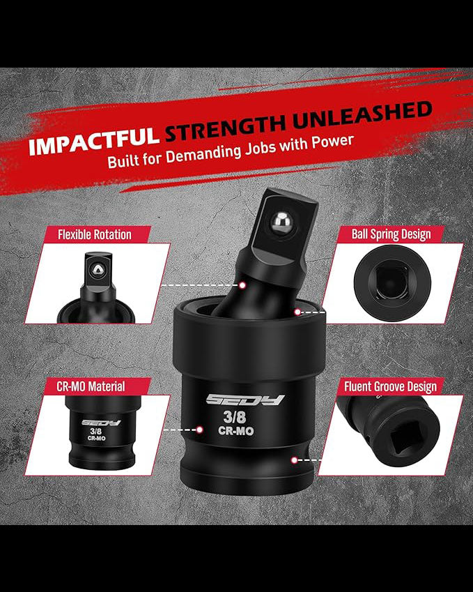 SEDY Universal Joint-Socket Swivel Set 3Piece 1/2" 3/8" 1/4"