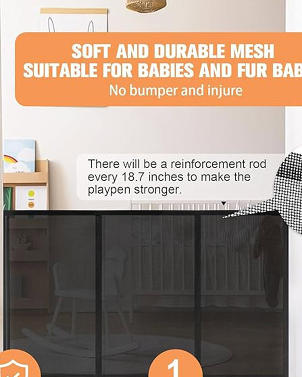 Retractable Baby Gate Modern Pet Large Black (3M/120inch)