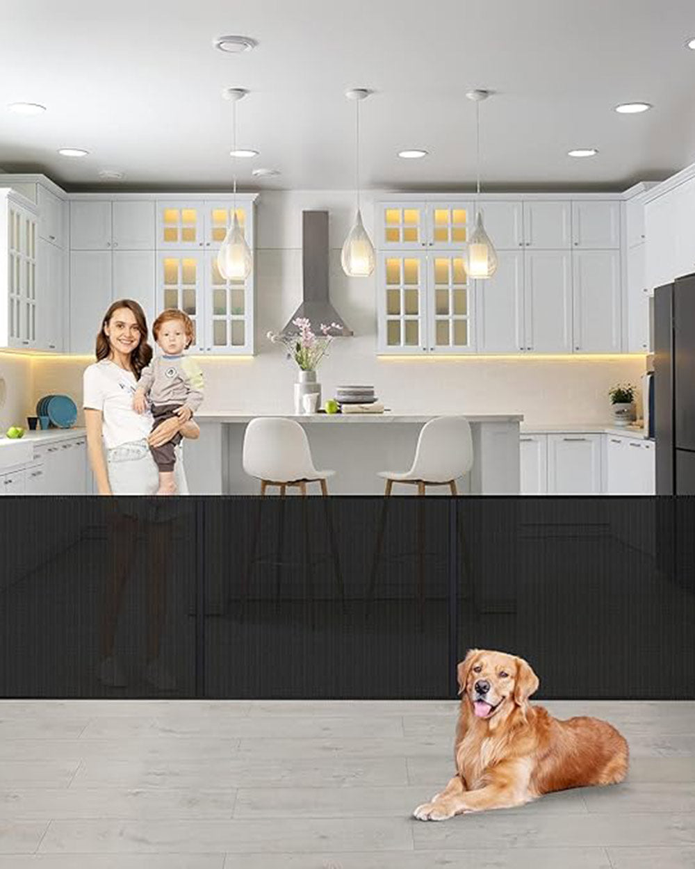 Retractable Baby Gate Modern Pet Large Black (3M/120inch)