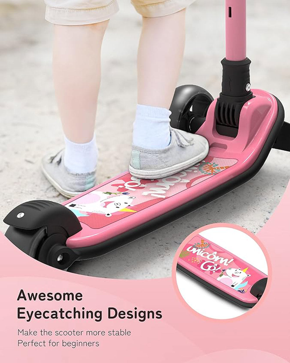 Kids Besrey Light Up Pink Scooter 3 Wheels Unicorn