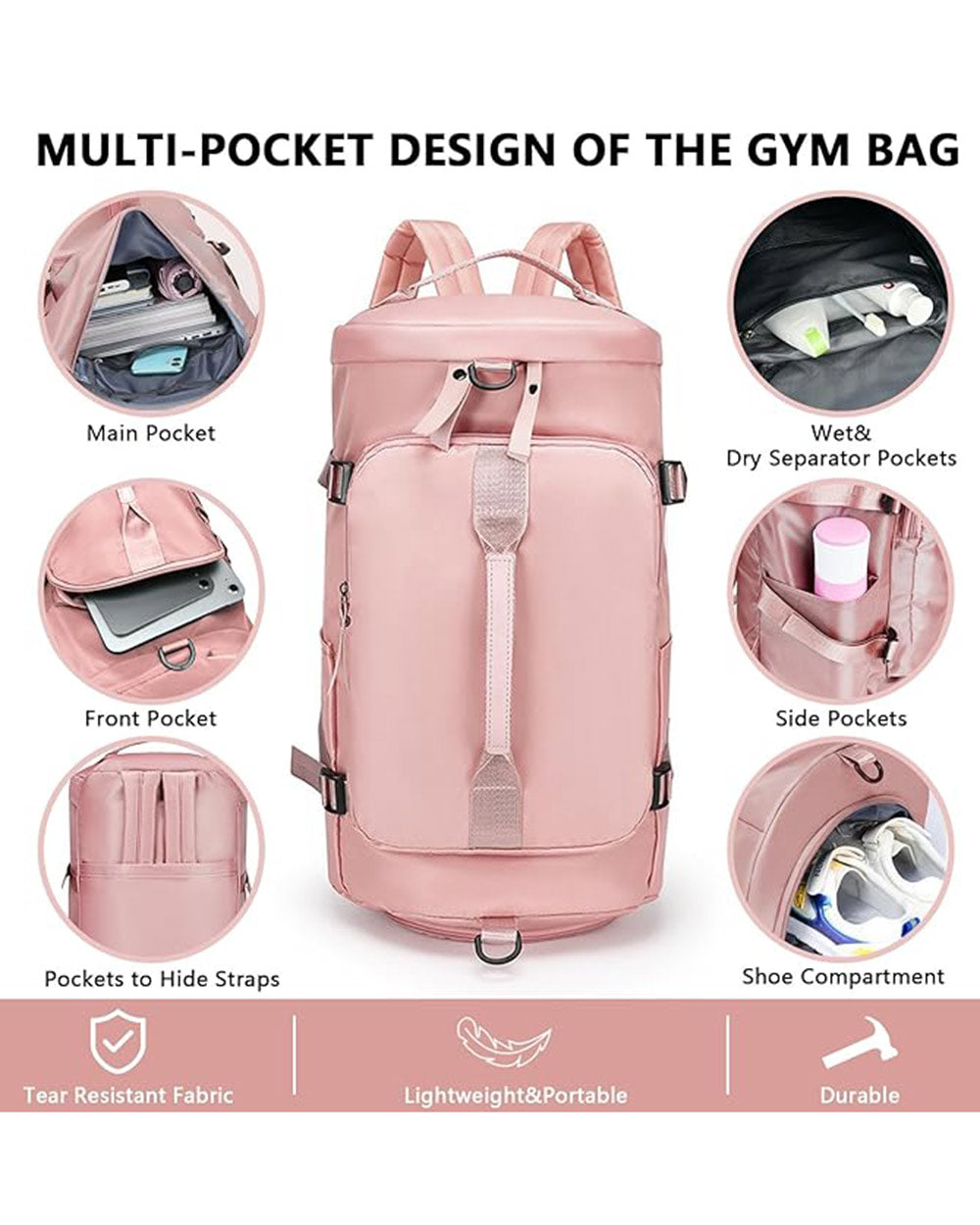 Multi Functional Gym Travel Bag Pink Rucksack Holdall