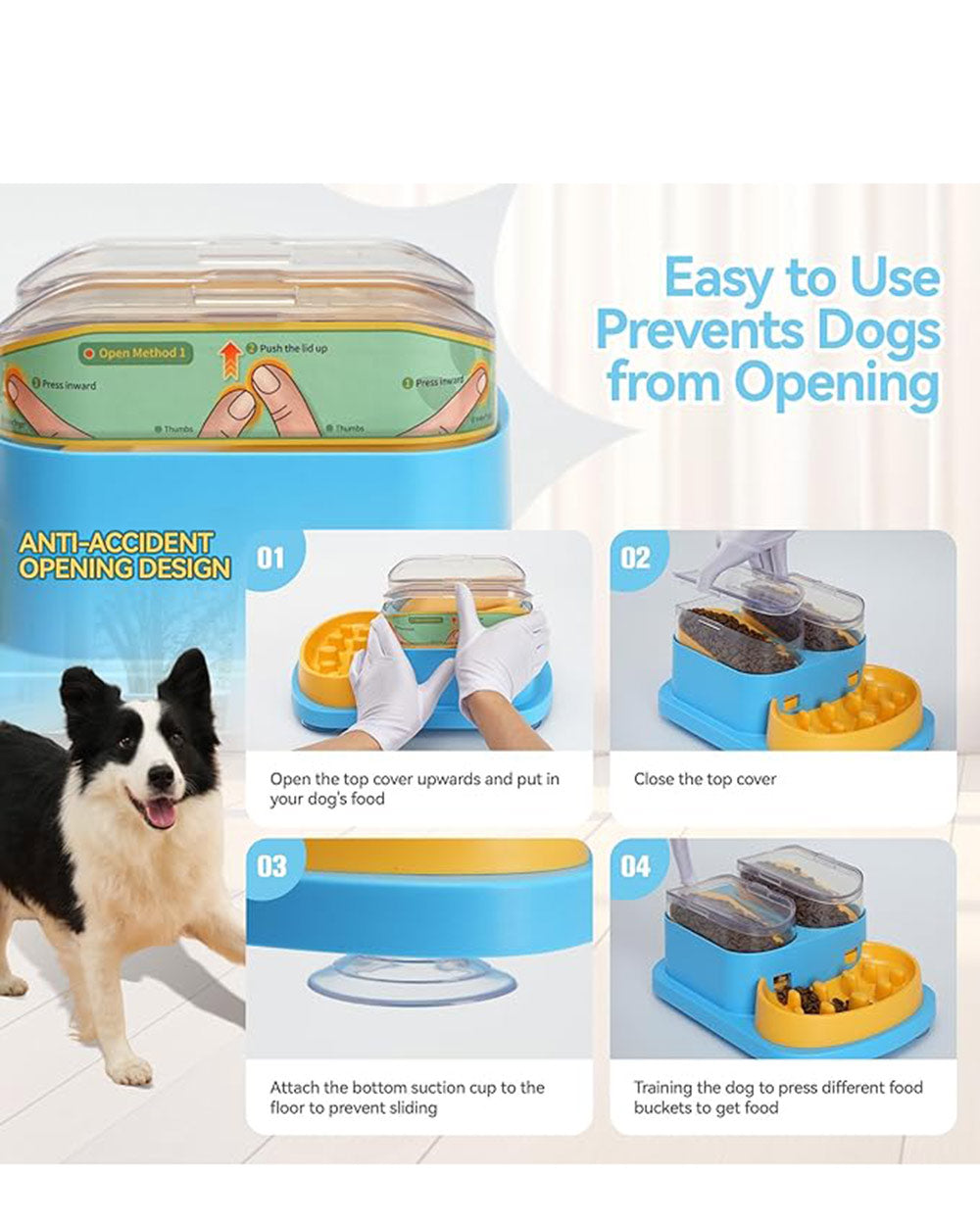 Double Food Bucket Slow Feeder Dog Bowls Puzzle Toy Blue