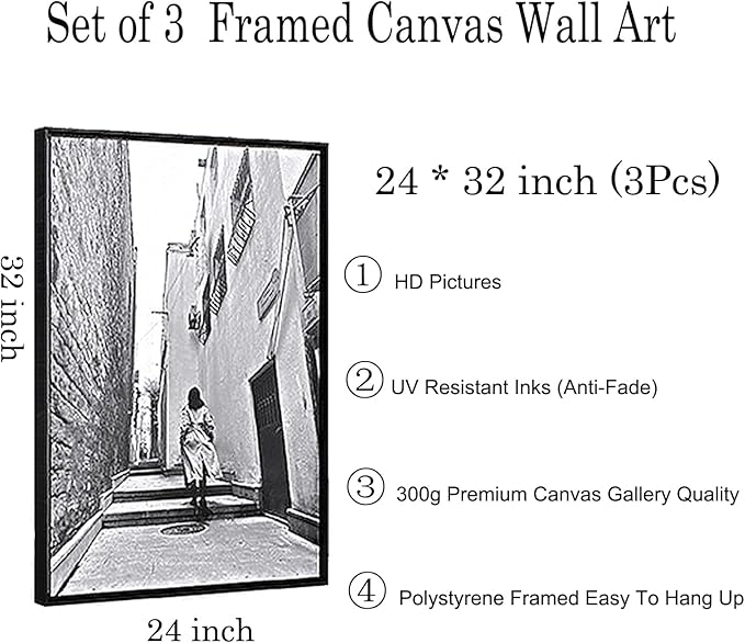 Black & White New York Modern Framed Wall Art Posters 3 PC 24"x32"