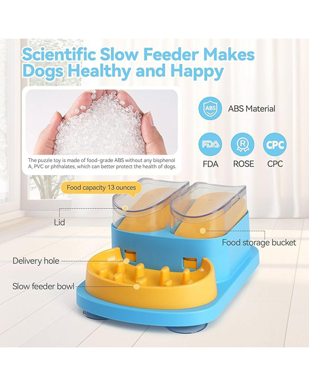 Double Food Bucket Slow Feeder Dog Bowls Puzzle Toy Blue