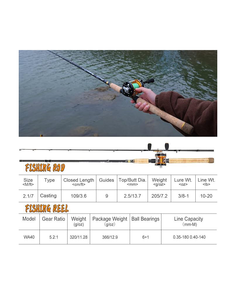 7’ Fishing Rod Reel Casting Combo Round Gold